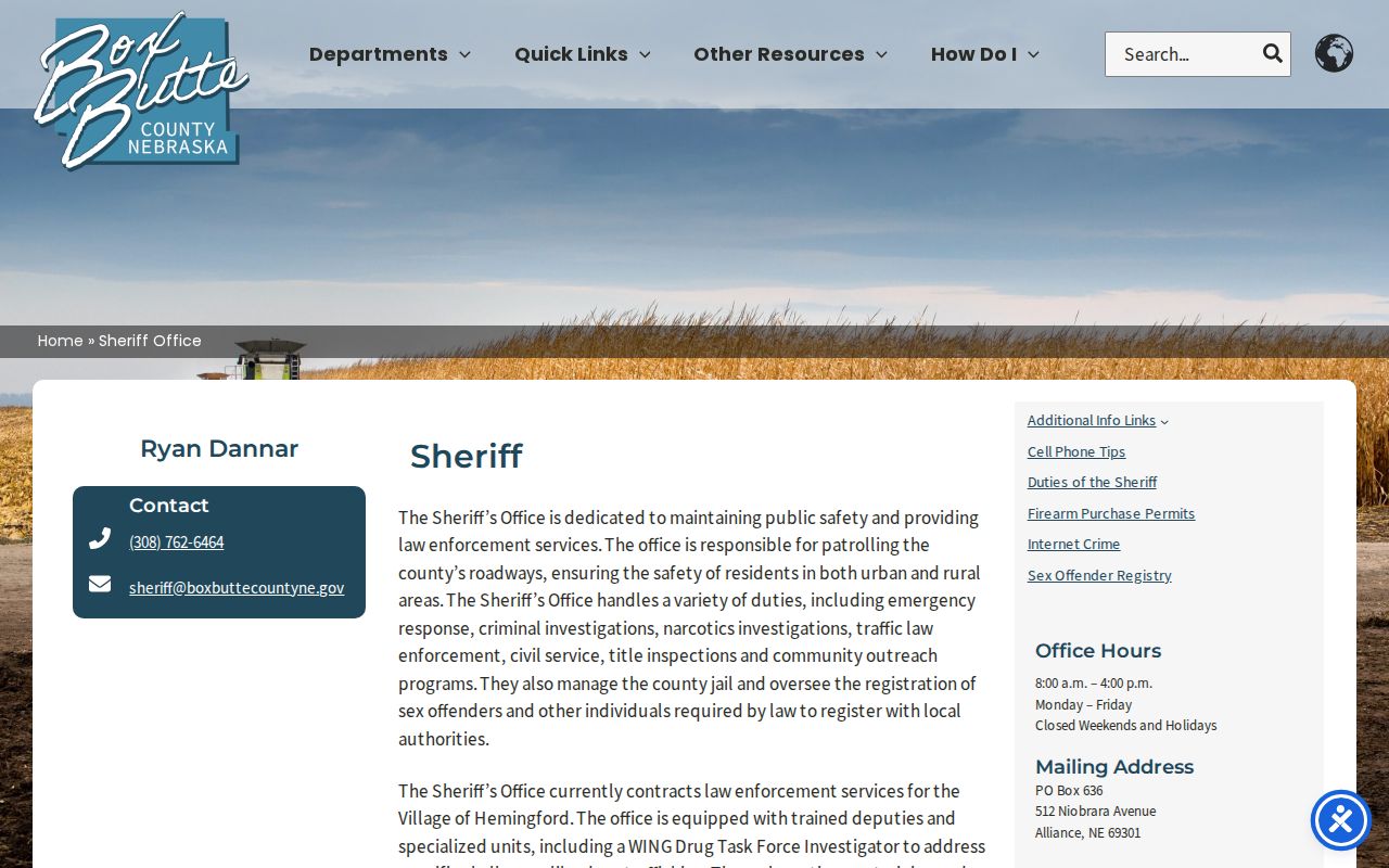Box Butte County Sheriff’s Office official custody and booking-record source