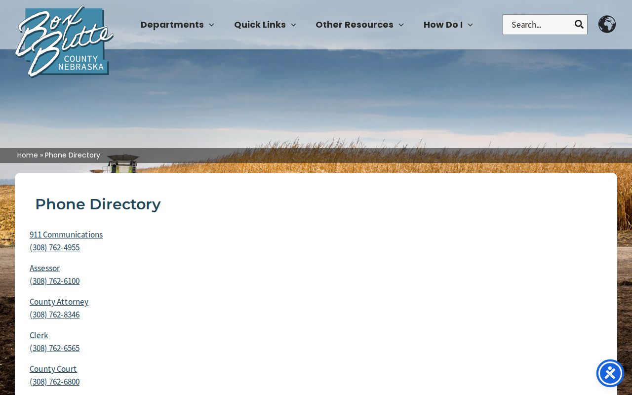 Box Butte County phone directory for warrant verification contacts