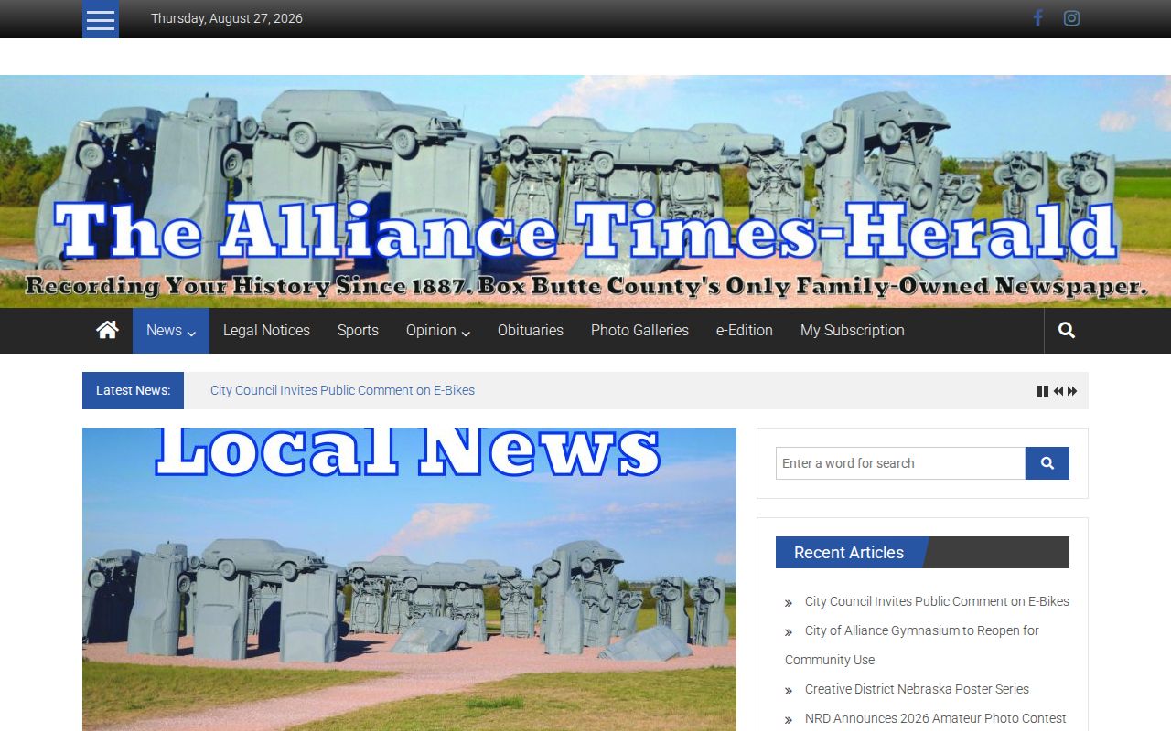 Alliance Times-Herald Box Butte County booking-record news page